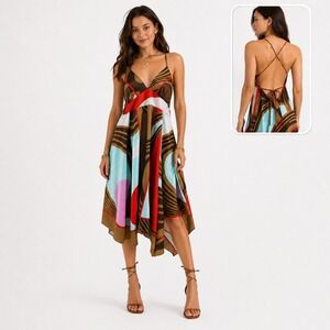 Y2K Rubber Ducky Productions Slip Dress Womens L Geometric Print Retro